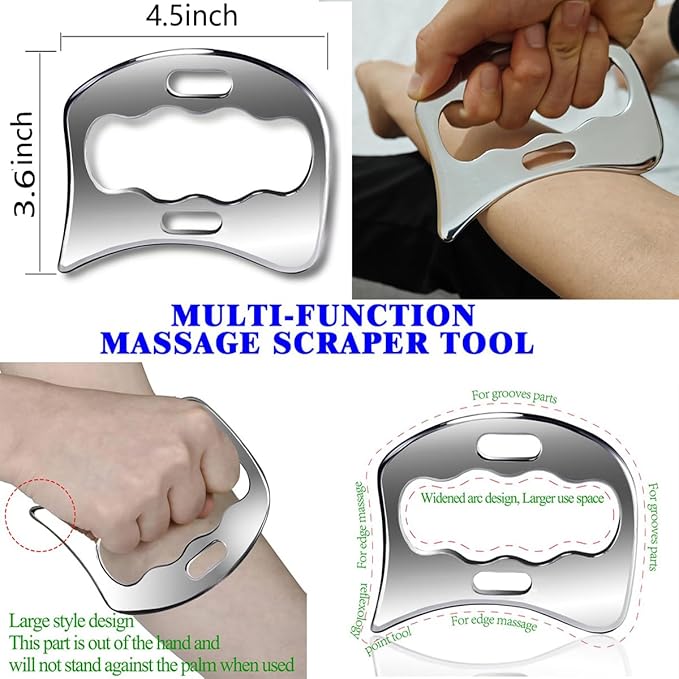 Muscle Scraper IASTM Tool Set (4-Piece) gua sha Stainless Steel fascial Release Tool deep Soft Tissue Massage Tool Set
