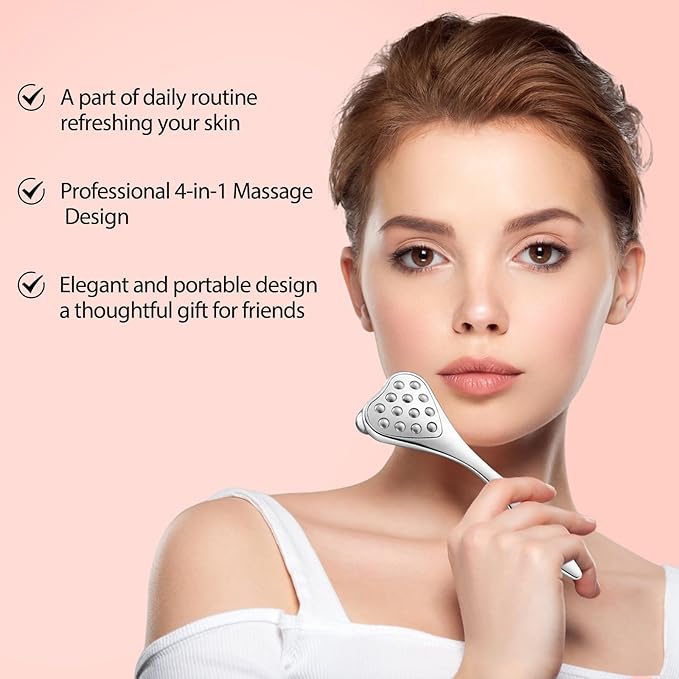 4-in-1 Face Roller & Gua Sha Tool for Women - Facial Massager for Puffiness Reduction, Anti-Aging, Skin Tightening, Wrinkles-Nose Massager & Acupuncture Pen Beauty Tool (1PC)