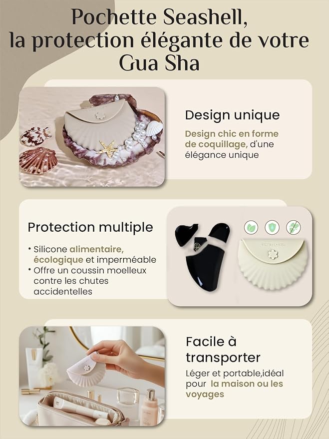 Rena Chris Gua Sha Facial Tools, Ergonomic Black Obsidian Jade Guasha Tool for Face Massage, Manual Facial Massager Tool for Jawline Sculpting and Puffiness Reduction with Silicone Case (Black)