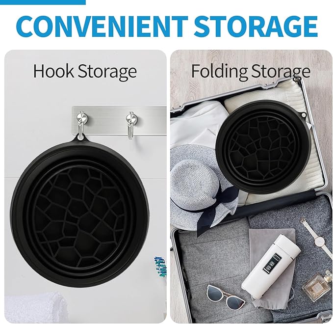 2PCS Large Bowl for Face Ice Bath Foldable Basin with Built-in Ice Tray Collapsible Silicone Bowl for Dipping Face Bath Portable Spa Tool for Home & Travel Reducing Puffiness (Black)