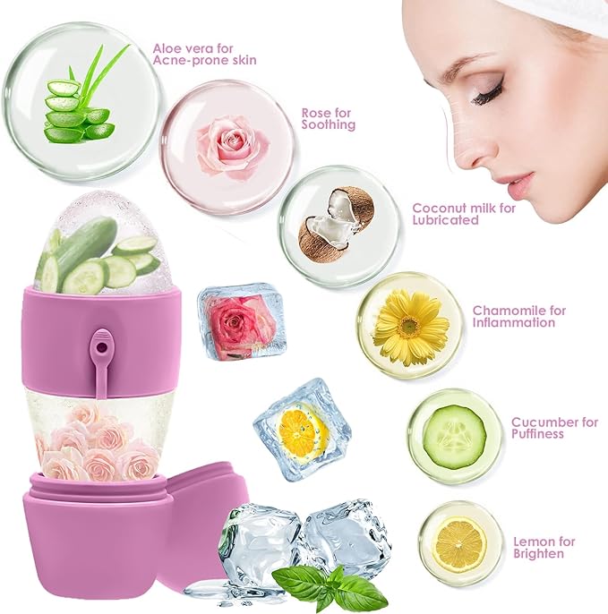 Ice Roller for Face and Eye Massager for Face, Eyes and Neck Naturally Conditioning and Skin Care,De-Puff Eye Bags,Reduce Migraine Pain,Reusable Massage Silicone Ice Mold (Pink)