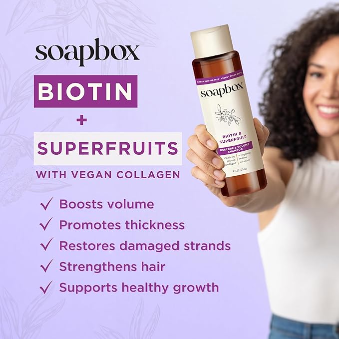 Soapbox Biotin & Superfruit Shampoo & Conditioner Set with Vegan Collagen, Aloe and Shea Butter, Pack of 2 Harsh Sulfate Free, Paraben & Silicone Free, 16 Ounces Each