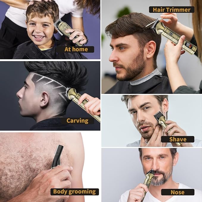 Hair Clippers for Men Professional, Cordless Barber Clipper T-Blade Beard Trimmer Nose & Body Hair Trimmer Foil Shaver Grooming Kit, Electric Full Men's Hair Cutting Kit with 17 Guide Combs