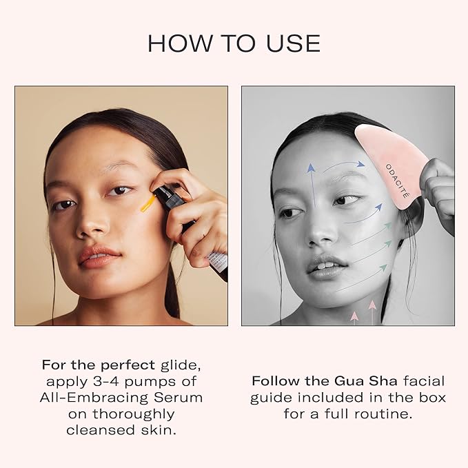 Odacité Gua Sha for Face Crystal Contour - Rose Quartz Face Roller & Facial Massager - Scraping Massage Tool Visibly Lifts & Revitalizes Skin - Reduce Puffiness, Wrinkles & Dark Under-Eye Circles