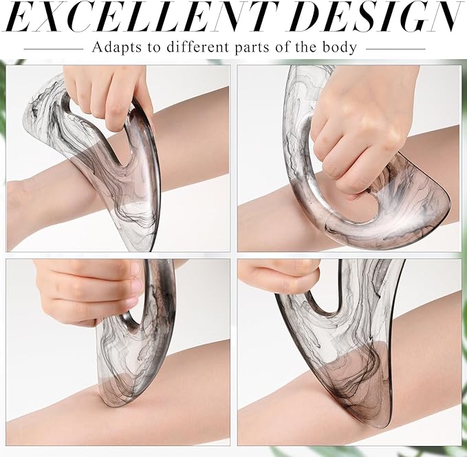 BBTO 2 Pcs Body Gua Sha Tool Large Resin Scraping Tools with Handle for Back, Neck, Face, Leg - Lymphatic Drainage, Cellulite Removal, Muscle Relief(Clear)