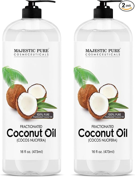 Majestic Pure Fractionated Coconut Oil - Relaxing Massage Oil, Liquid Carrier Oil for Diluting Essential Oils - Skin, Lip, Body & Hair Oil Moisturizer & Softener - 16 fl oz (Pack of 2)