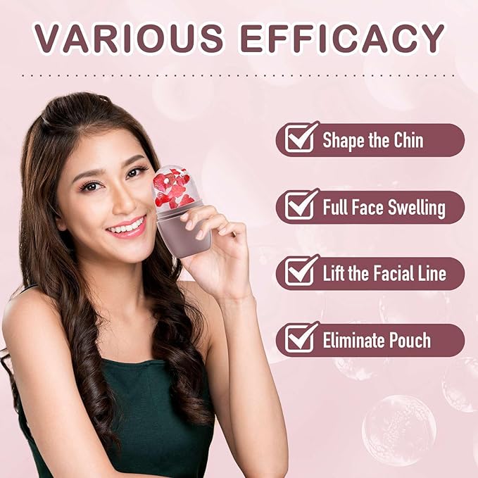 XHJRI Ice Face Roller Massager,Ice Cube Roller for Face, Eyes and Neck Naturally Conditioning and Skin Care,De-Puff Eye Bags,Reduce Migraine Pain,Reusable Massage Silicone Ice Mold (New Brown)