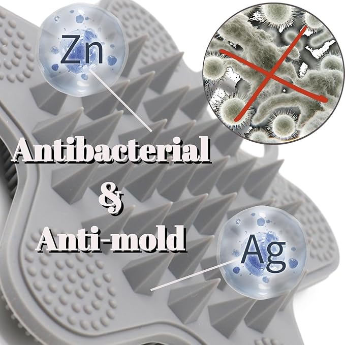 LUCKSTELLA 100% Silicone Dual-Sided Shower Brush – Star-Shaped Body Scrubber & Scalp Massager, Gentle for Hair & Skin (Silver-Gray)