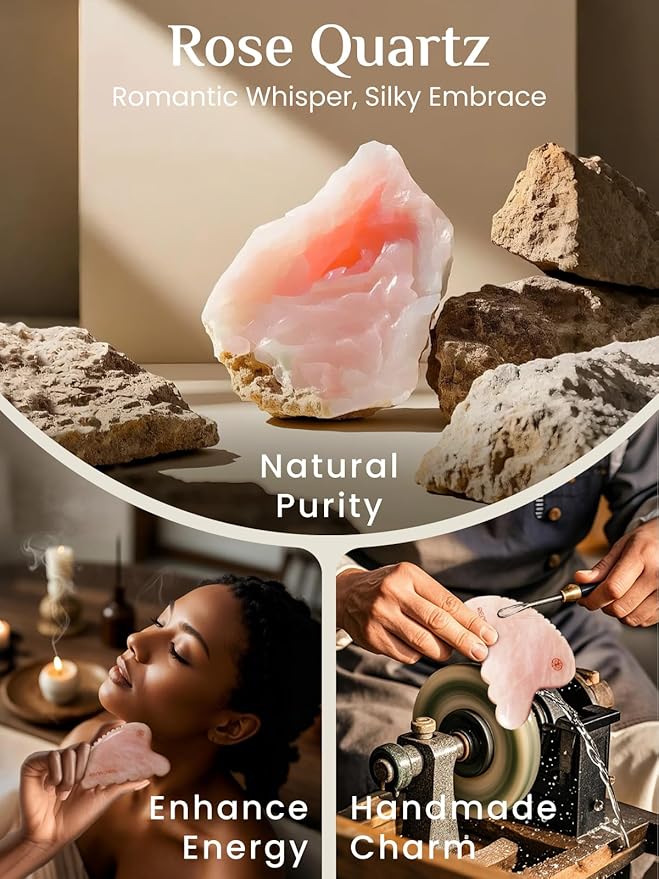 Rena Chris Gua Sha Facial Tool, Natural Rose Quartz Stone Body Gua sha with Exquisite Wooden Box, Large Guasha Suitable for Face Lifting, Puffiness Reducing and Whole-Body Massage, Skin Care Massager