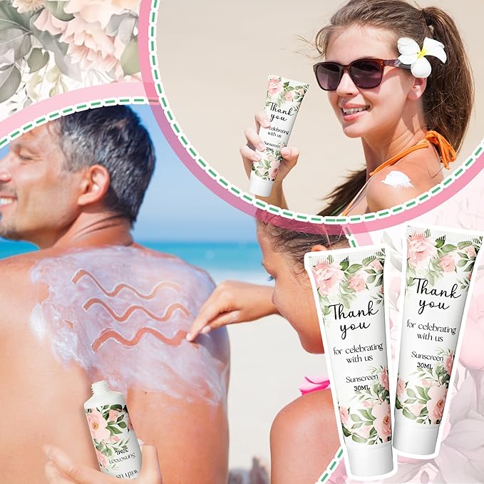 36 Pcs Sunscreen for Wedding Favors SPF 30 Wedding Mini Sunscreen Lotion 1 oz Travel Sunscreen Bulk Bridal Shower Favors Gifts for Wedding Guest Gifts Party Supplies (Flower)