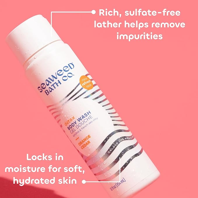 Seaweed Bath Co. Detox Body Wash, Orange Cedar Scent, 12 Ounce (Pack of 2), Shower Gel for Men & Women, Vegan, Paraben Free, Sulfate Free, Cruelty Free