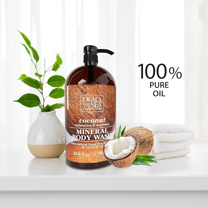 Dead Sea Collection Coconut Body Wash – Hydrating Shower Gel with Dead Sea Minerals & Coconut Oil – Scented Body Wash for Dry & Sensitive Skin – For Women & Men – 33.8 fl oz