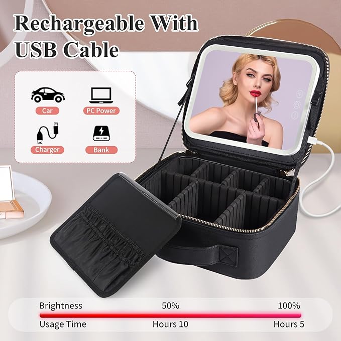 Travel makeup bag with led