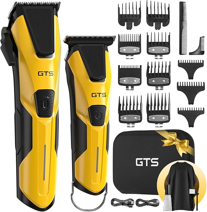 Professional Hair Clippers for Men, Professional Barber Clippers and Trimmer Set, Mens Cordless Hair Clipper for Barbers Haircut Kit Fade Yellow