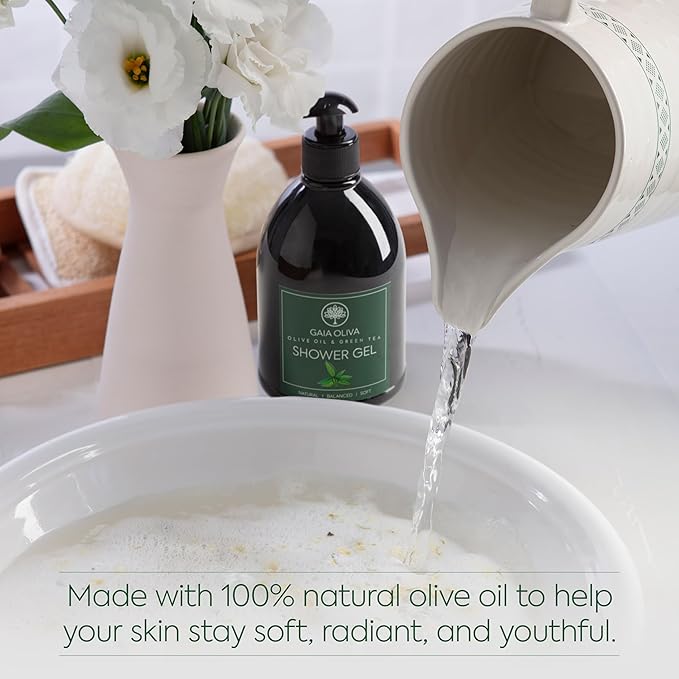 Olive Oil Shower Gel – Natural Body Wash with Green Tea, Hydrating, Moisturizing Body Wash for Women & Men, Plant-based Bath & Shower Gel for Dry Skin, 16.9 Fl Oz (Pack Of 2)