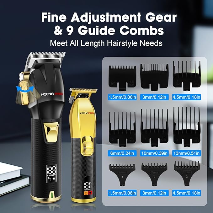 Professional Hair Clippers Set for Men, Cordless Barber Kit for Haircut, Clippers and Trimmers Set, Hair Cutting Kit with LED Display & Rechargeable USB, Gifts for Men (Black Gold)