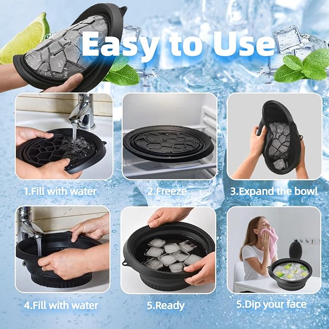Collapsible Ice Face Bath Bowl - Thickened Silicone Basin for Cooling Face bowl, Space-Saving Foldable Design for Travel & Home, Multi-Functional Ice Bowl