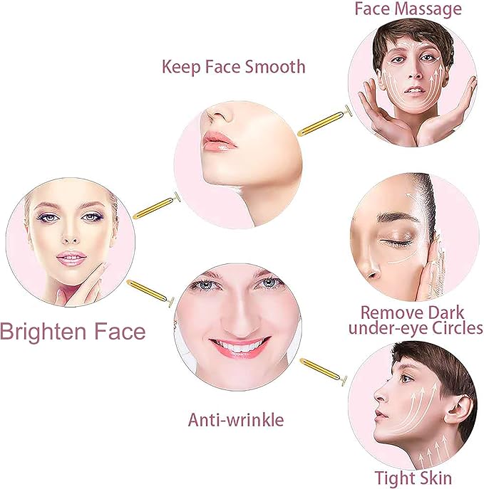 Amirce Face Massager Roller Golden 3D Roller Electric Facial Roller and T Shape Facial Roller Massager Kit Face Rollers