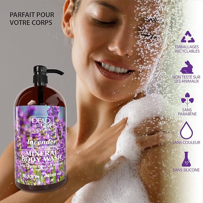Dead Sea Collection Lavender Body Wash for Women and Men - with Pure Dead Sea Minerals and Lavender Oil - Gentle Cleanses and Moisturizes Skin (33.8 fl. oz)