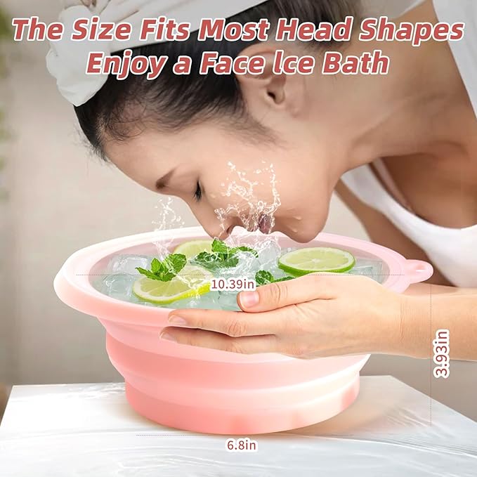 Face Bowl for Ice with Built-In Icetray, Silicone Ice Facial Foldable Washbasin,Ice Bath for Face,Facial Plunge Bowl, Face Icebath at Home, Pink