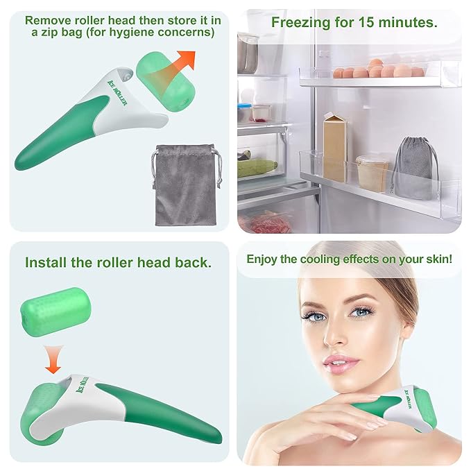 6 in 1 Ice Roller & Jade Roller and Gua Sha Set, Facial Massage Kits, Facial Roller Kit with Gua Sha Tool and Silicone Brush, Anti-Aging Jade Stone Massager for Face, Eyes, Neck Massage