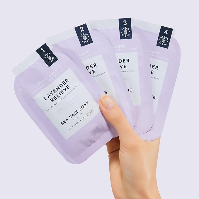 VOESH Pedi in a Box 4 Step Lavender - 3 Pack, Relaxing Spa Pedicure, At-Home Pedicure, DIY Pedi, Pedicure Supplies, Foot Care, Foot Spa, Vegan