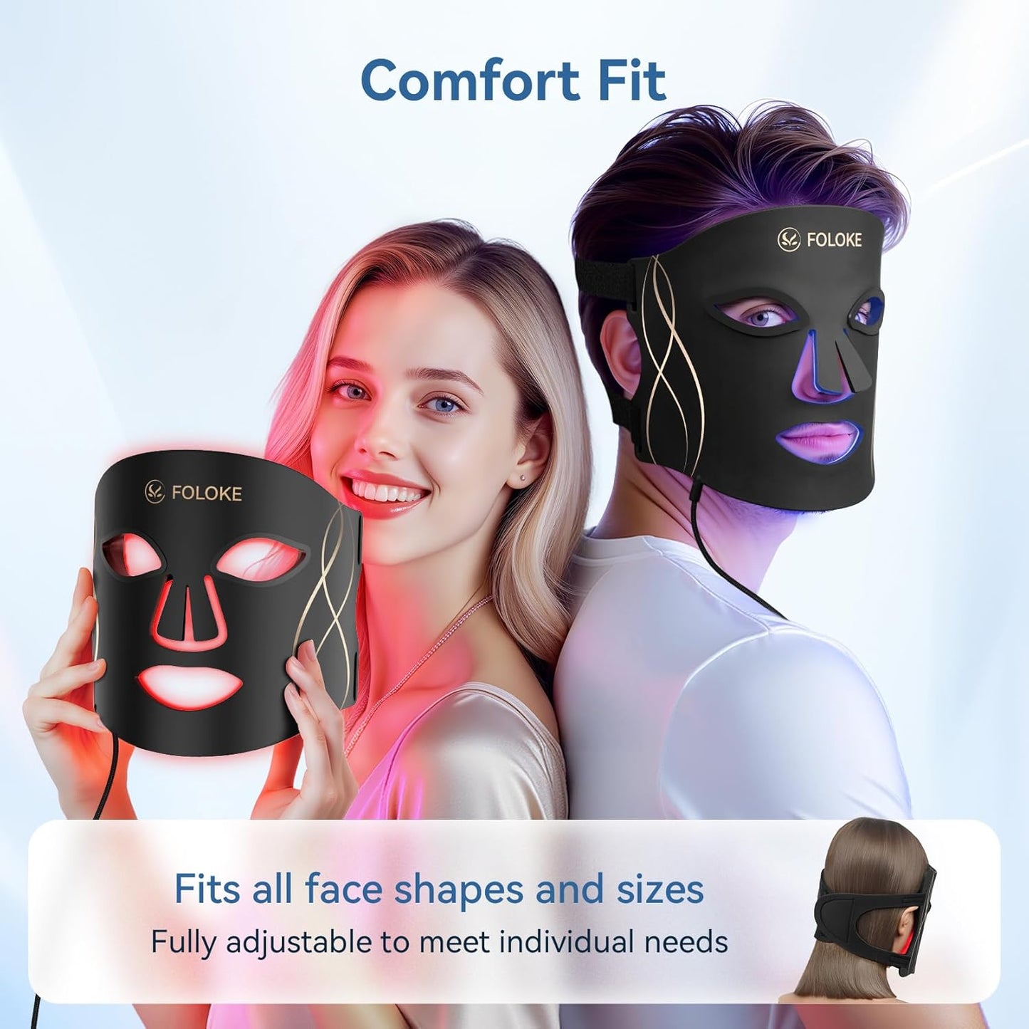 FOLOKE LED Light Therapy Mask Skin Care Mask, LED Red 630±5nm & NIR 830nm Wavelength for Home Use