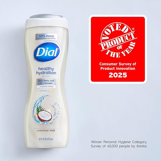 Dial Body Wash, Healthy Hydration, Coconut Milk plus Vitamin E, 16 fl oz (Pack of 4)
