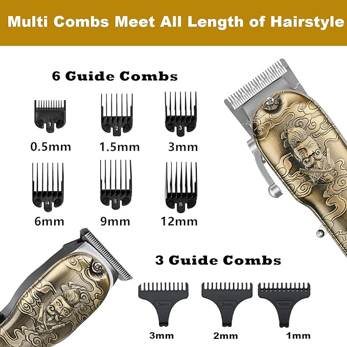 RESUXI Mens Hair Clippers and Trimmers Set,Professional Cordless Barber Clippers Beard Trimmer Hair Cutting Kit, Barber Accessories for Men Grooming Haircut Kit USB Rechargeable Adjustable