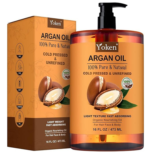 Yoken Argan Oil for Hair, Pure and Natural Morocco Argan Oil, Argon Oil For Hair, Scalp, Face & Skin Care, 100% Cold Pressed Hair Conditioner, Unrefined Argon Nails Carrier Oil (16 Fl Oz)