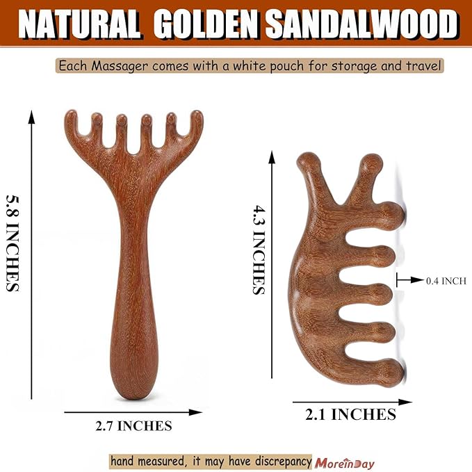 Wooden Massage Comb for Scalp, Neck, Feet, Leg, Foot Massager Tool, Scalp Gua sha Comb, Wooden Head Massager - 2 Pack