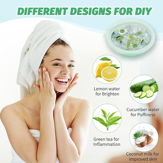 1 Piece of Face Bowl for Ice, Face Ice Bath Bowl, Comes with 1 Light Blue Face Wash Strap and 1 Pair of Face Wash Wrists, Built-in Ice Tray, Foldable and Portable (Green)