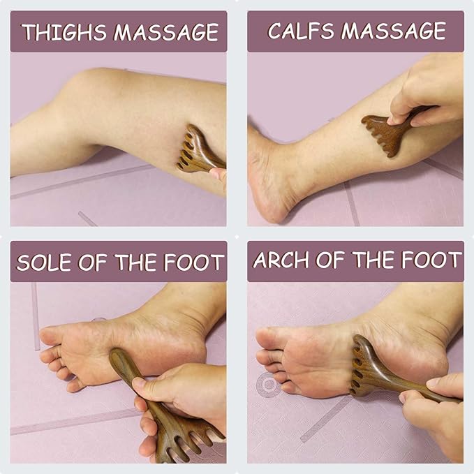 Wooden Massage Comb for Scalp, Neck, Feet, Leg, Foot Massager Tool, Scalp Gua sha Comb, Wooden Head Massager - 2 Pack