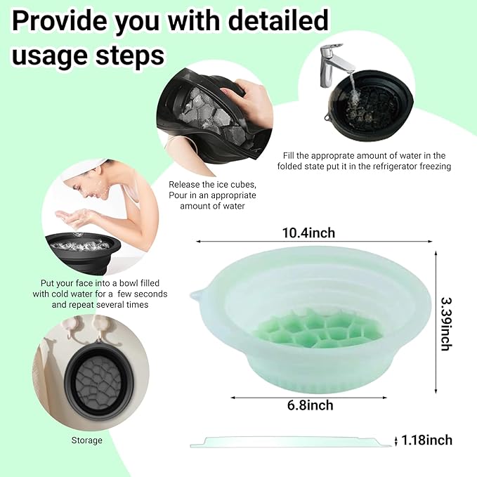 Face Bowl for Ice with Built-in Icetray,Portable Foldable Silicone Face Ice Bath Bowl,Ice Bath Facial Plunge Bowl for Skin Tightening & Acne Relief,Green