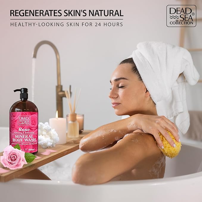 Dead Sea Collection Rose Body Wash for Women and Men – Rose Hip Oil & Dead Sea Minerals – Moisturizing Shower Gel for Dry & Sensitive Skin – Pack of 2 (67.6 fl oz)