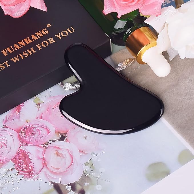 Gua Sha Facial Tools Black Guasha Stone for Skincare Face Body Relieve Muscle Tensions Reduce Puffiness (Black