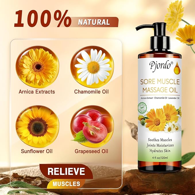 Massage Oil for Massage Therapy, Lavender Massage Oils for Relaxation, Sore Muscle Arnica Oil with Massage Roller Ball, Calming, Moisturizing, Soothes Muscles, Spa Gift Set for Him Her