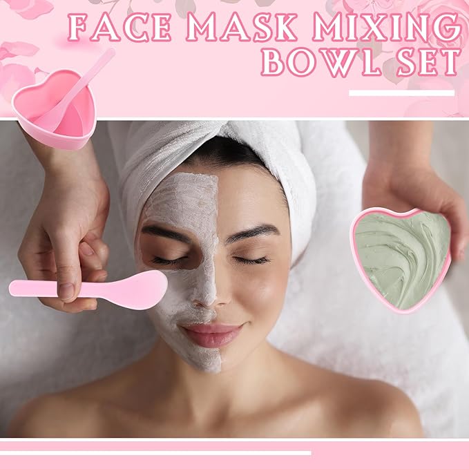 10 Sets Facial Bowls Plastic Heart Shaped Facial Mask Mixing Set with Spatula Pink Facemask Bowl DIY Skin Care Mixing Tool Kit Esthetician Supplies for Lady Women Home Beauty Salon