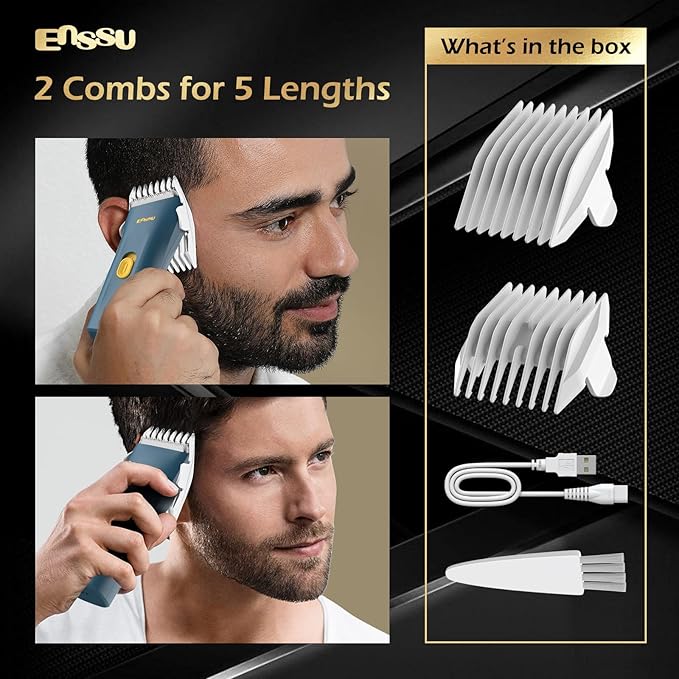 ENSSU Hair Clippers, Waterproof Men Body Hair Trimmer, Cordless Hair Cutting Kit for Head, Rechargeable Home Barber Haircut Trimmer for Kids/Men/Boys/Adults, Dark Blue