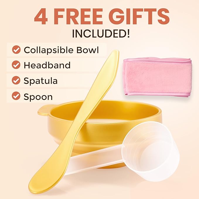 BRÜUN Jelly Mask Jar 24k Gold Mandelic AC AHA Peel-Off Face Care Rubber Mask | 23 fl oz Skin Care Moisturizing Gel Mask Jar Spa Set