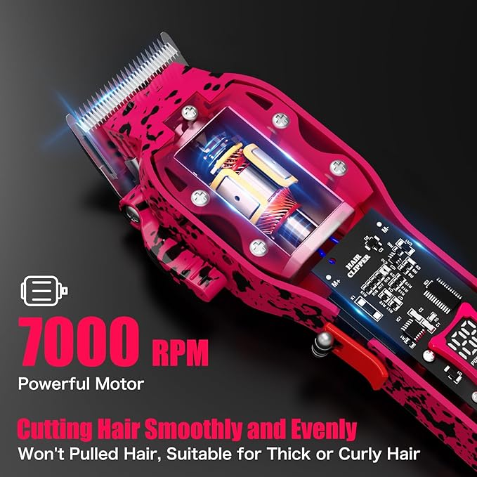 Professional Hair Clippers for Men, Cordless Barber kit for Hair Cutting & Grooming, Pink Hair Clippers Set for Barber Haircut with LED Display 8 Fade Taper Combs