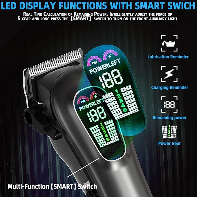 Hair Clippers for Men Professional Hair Trimmer for Men Cordless&Corded Barber Clippers for Hair Cutting & Grooming.Rechargeable Hair Trimmer Kit for Household(Silvery)