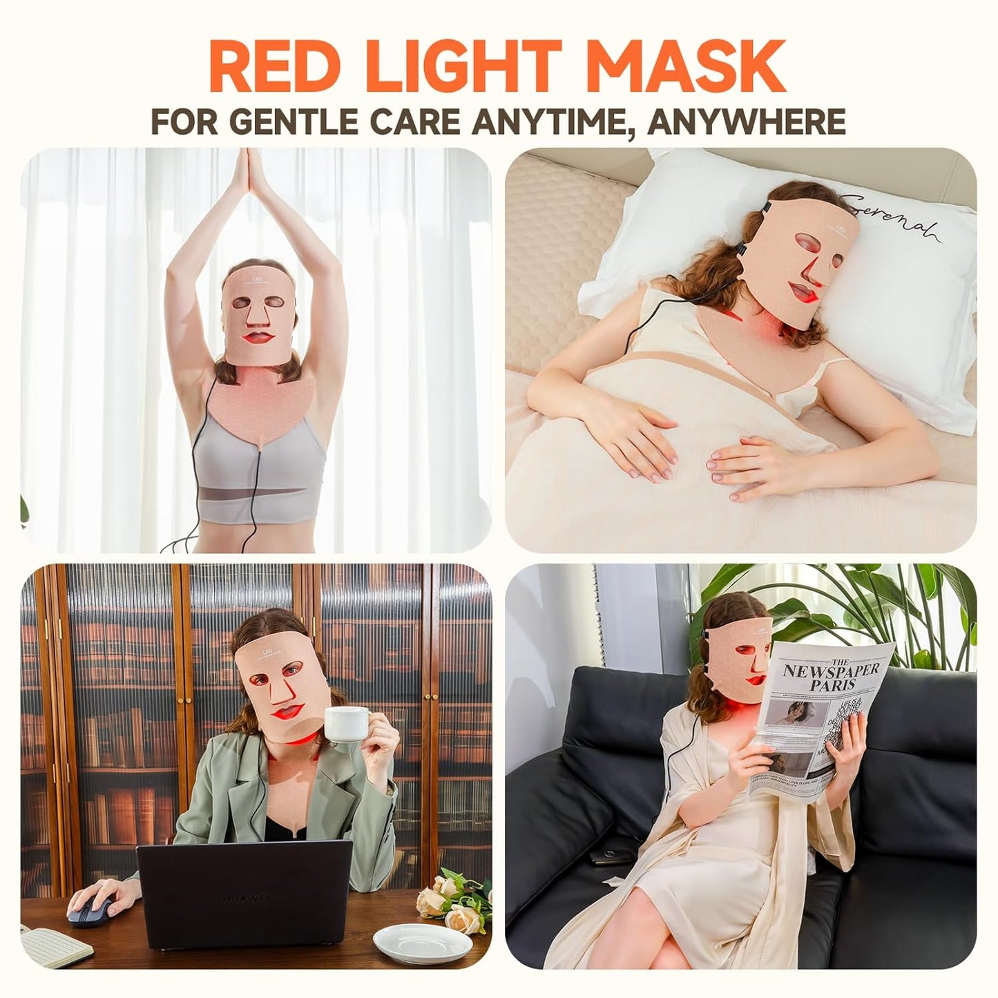 AAQ Red Light Therapy for Face -Led Face Mask Light Therapy with Pure Light Boost, Red light Mask for Face & Neck Device with Long-Lasting Power Supply, Rechargeable & Portable for Home Use
