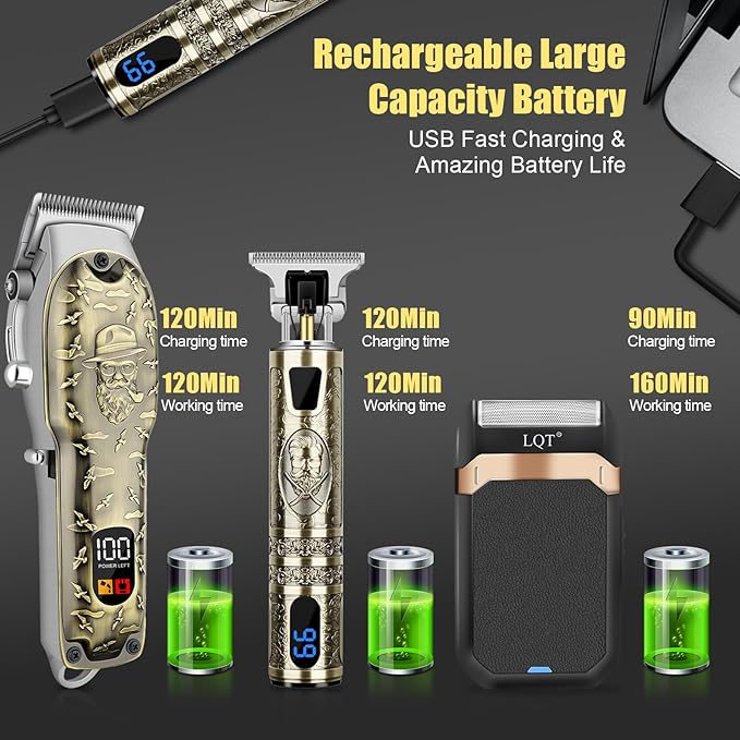 Professional Hair Clipper Set for Men Electric Shaver Razor Cordless Hair Cutting Barber Clippers Beard Trimmer Men’s Grooming Kit Gifts for him (Bronze)