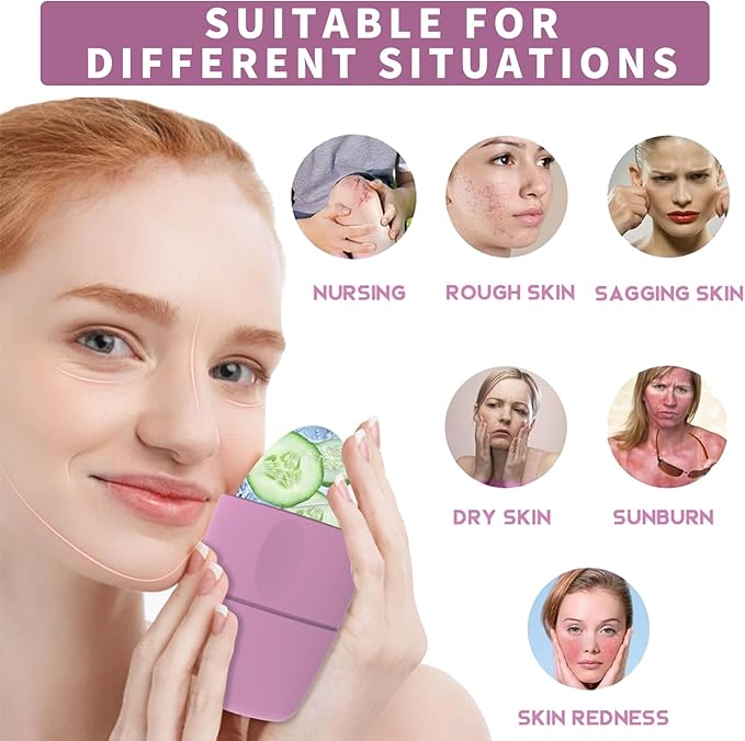 Ice Roller for Face and Eye Massager for Face, Eyes and Neck Naturally Conditioning and Skin Care,De-Puff Eye Bags,Reduce Migraine Pain,Reusable Massage Silicone Ice Mold (Pink)