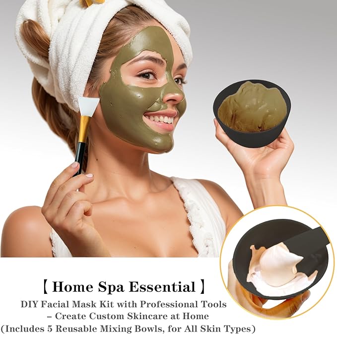 7Pcs Silicone Mixing Bowls, Silicone Bowls for Facials, DIY Face Mask Mixing Bowl for Home Salon Spa Face Skin Applicator Bowl, Black