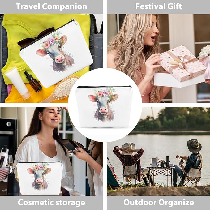 Floral farm animals cosmetic bag