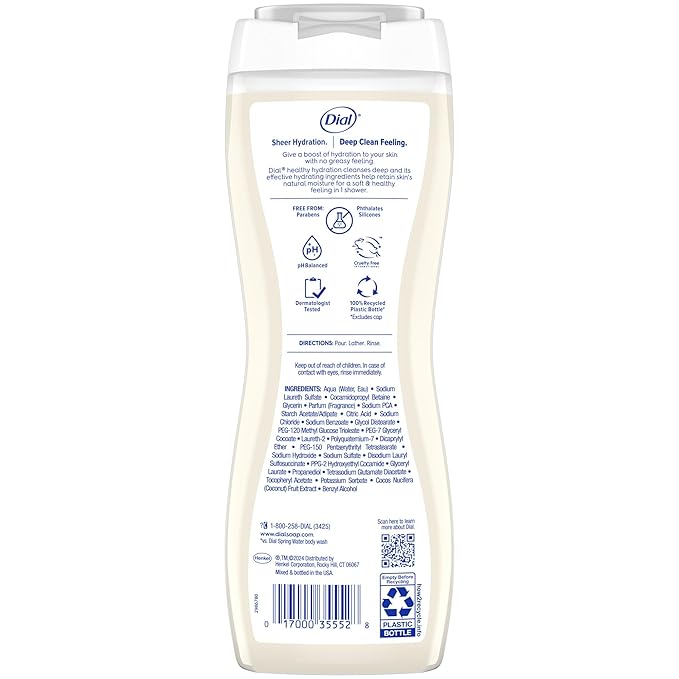 Dial Body Wash, Healthy Hydration, Coconut Milk plus Vitamin E, 16 fl oz (Pack of 4)