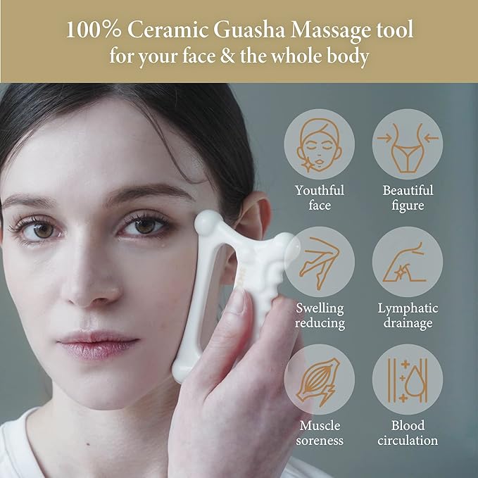 Natural Ceramic gua sha Massage Tool, face and Body guasha, Lymphatic Drainage Trigger, guasha Board, face Lift, Muscle Relief Massage Board