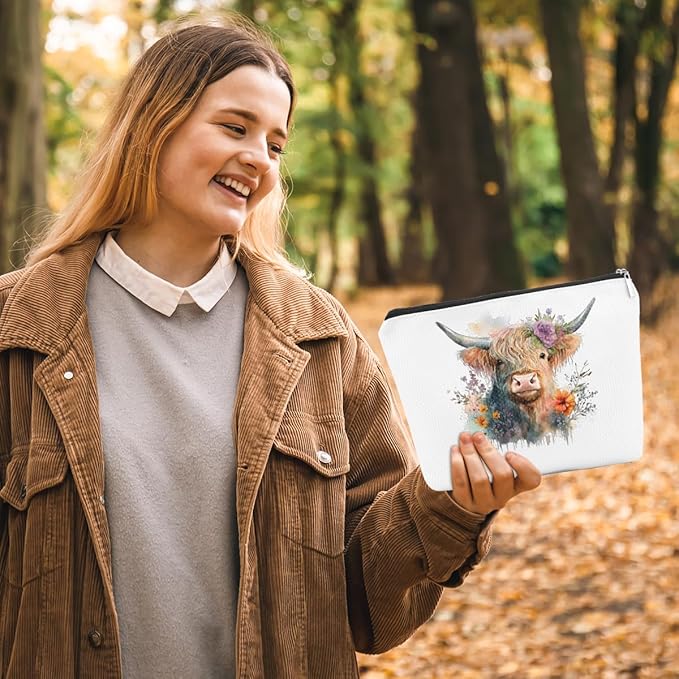 Western cosmetic bag highland cow